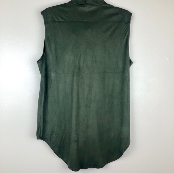 Kerisma Olive Faux Suede Hi Lo Sleeveless Shirt - Picture 7 of 8